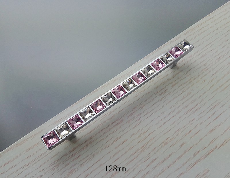 Real Crystal Glass Diamond Pink Handle Knobs Furniture Sliding Door Drawer Knob Wardrobe Kitchen Cabinets Cupboard Dresser Pulls