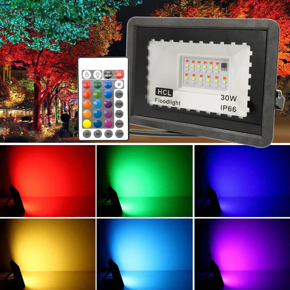 1pc Draadloze Afstandsbediening RGB LED-schijnwerper 10W 30W 50W IP65 Waterdichte Kleur Veranderende Spotlight RGB Schijnwerper voor Tuinen