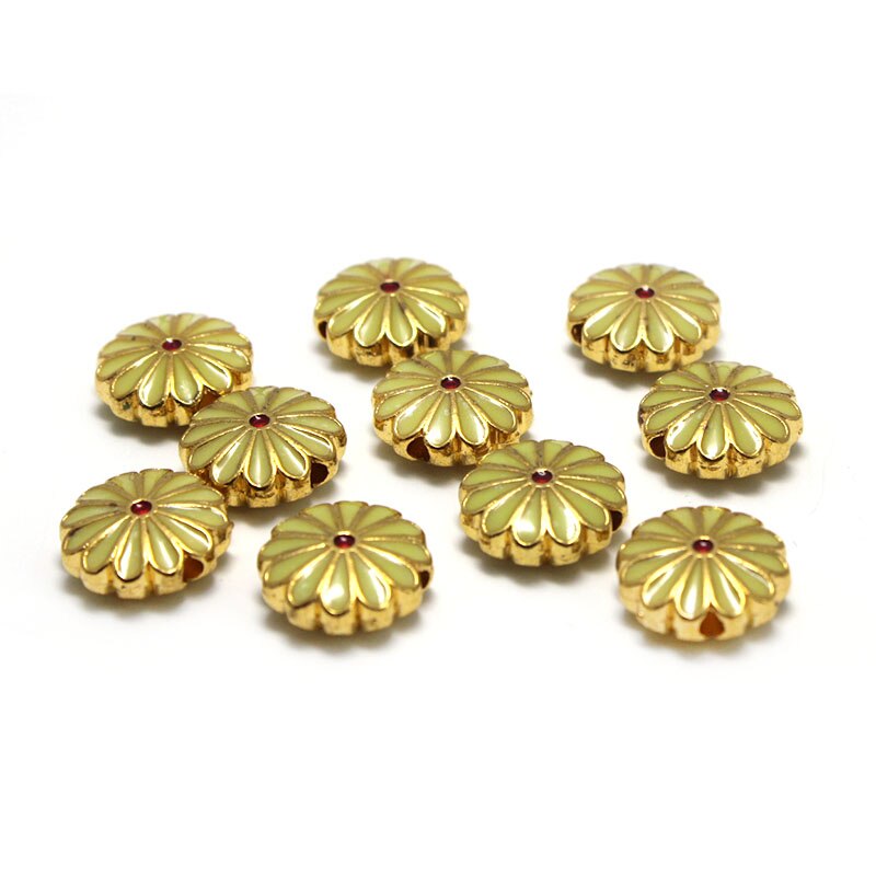 10Pcs Shiny Olie Enamel Bloem Bedels Kralen Accessoires Metalen Spacer Kralen Voor Sieraden Maken Diy Ketting Armband Craft: yellow