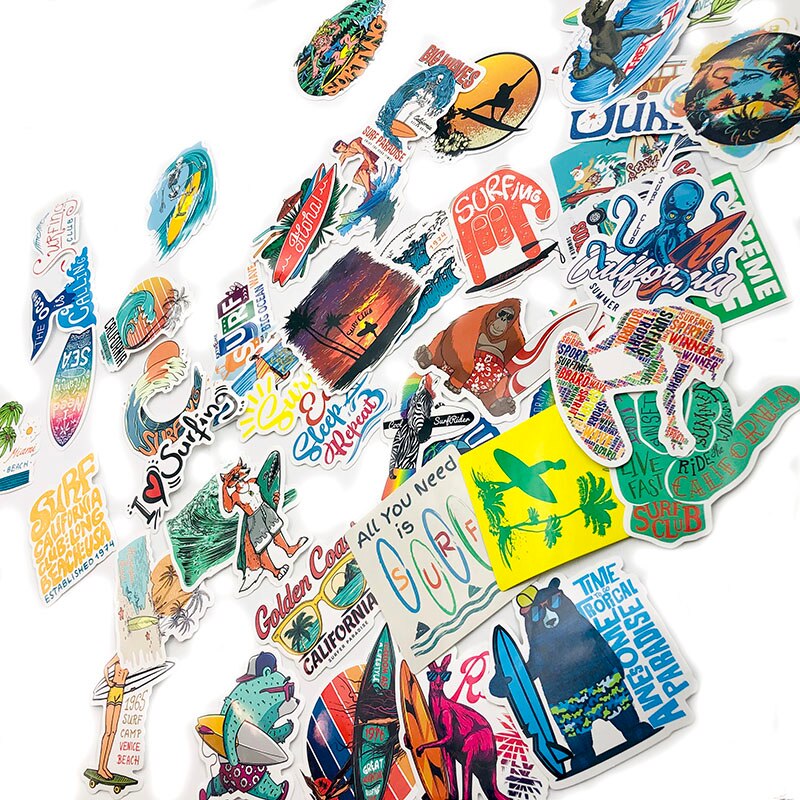 50Pcs Outdoor Sports Tropical Beach Surf Graffiti Sticker For Refrigerator Skateboard Suitcase Scrapbook DIY Waterproof Sticker