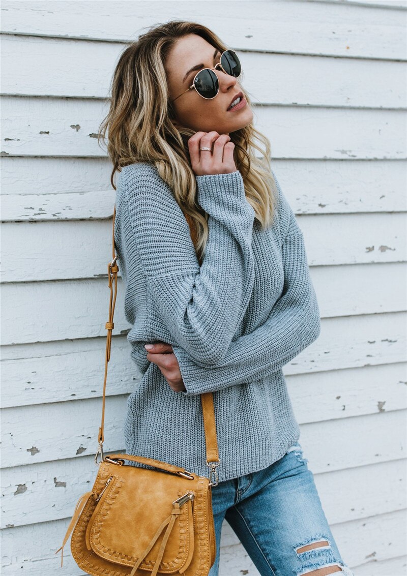 Efterår vinter strik rund hals krave ryg og skuldre sweater