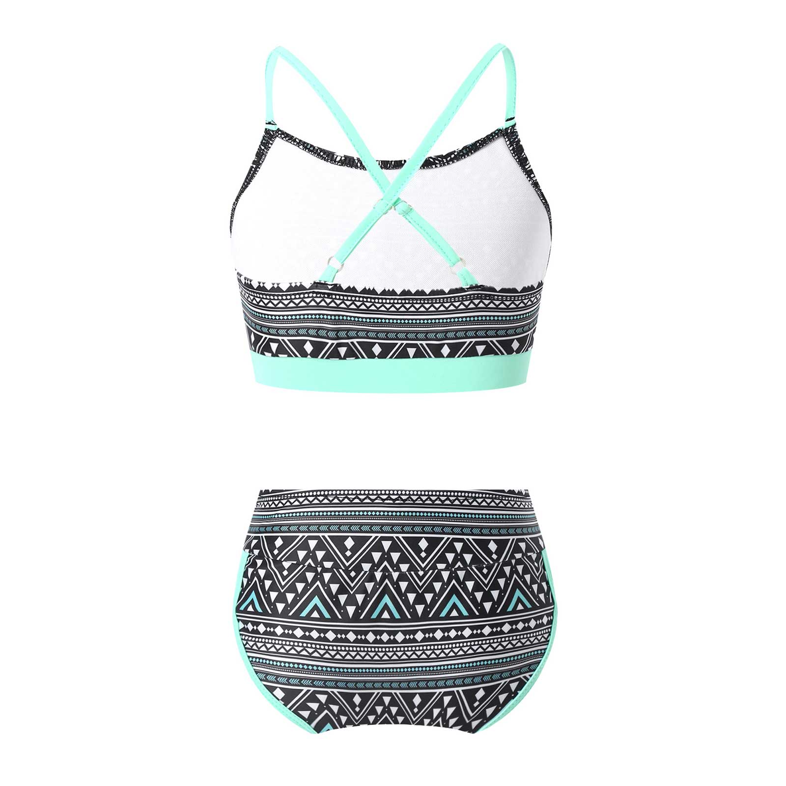 Bañadores azules para niños, traje de baño con patrones geométricos, conjunto de Bikini de dos piezas para niña pequeña, trajes de baño para playa