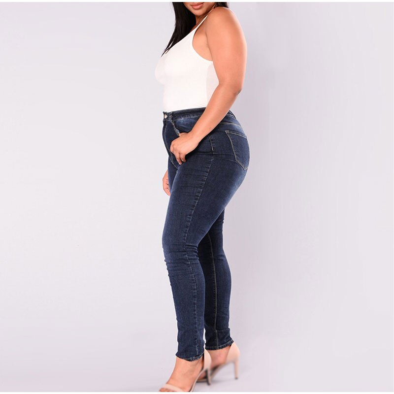Plus Größe Hohe Taille strecken Dünne Dunkle Blau Beiläufige Lange Jeans 7XL 5XL Frauen Jahrgang Waschen Denim Bleistift Hosen Mama jean Hosen
