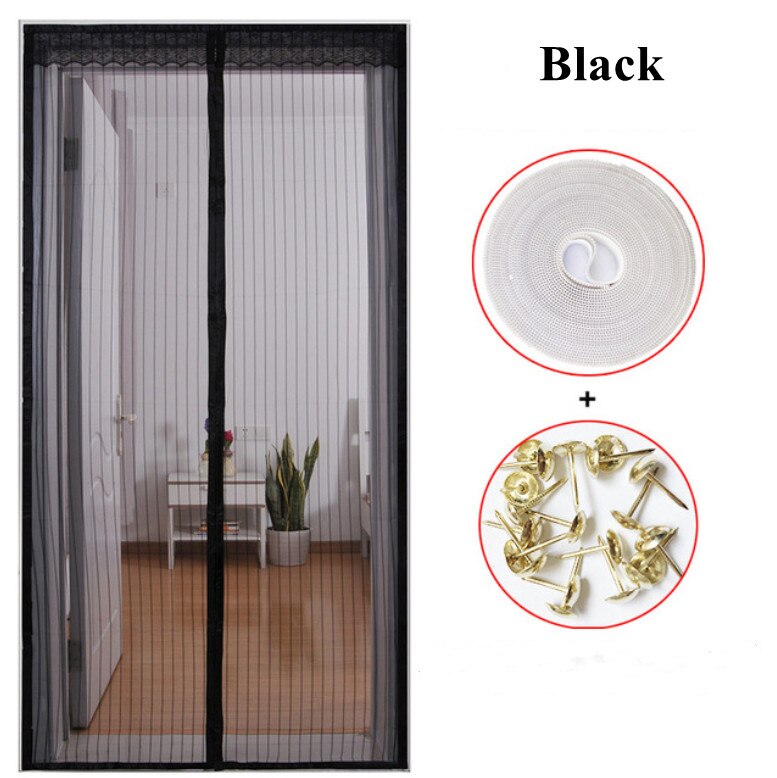 Magnetic Screen Door Curtain Anti-Mosquito Net Fly Screen Mosquito Protection Net Magnet Spring for Doors Windows: black / 150x 220CM