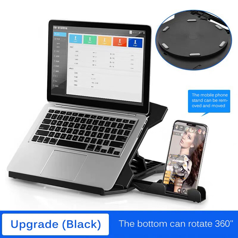 360 DegreeHeight Adjustment Laptop Stand for Macbook Pro for Notebook Support Rotating Bottom Computer Stand Riser Cooling Pad: Black upgrade