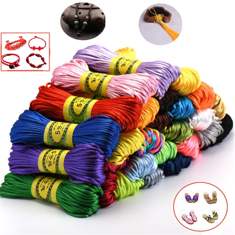 Cordon tressé en Satin de soie pour macramé, 20m, 2.5mm, pour fabrication de bijoux, Bracelet à perles, cordon chinois