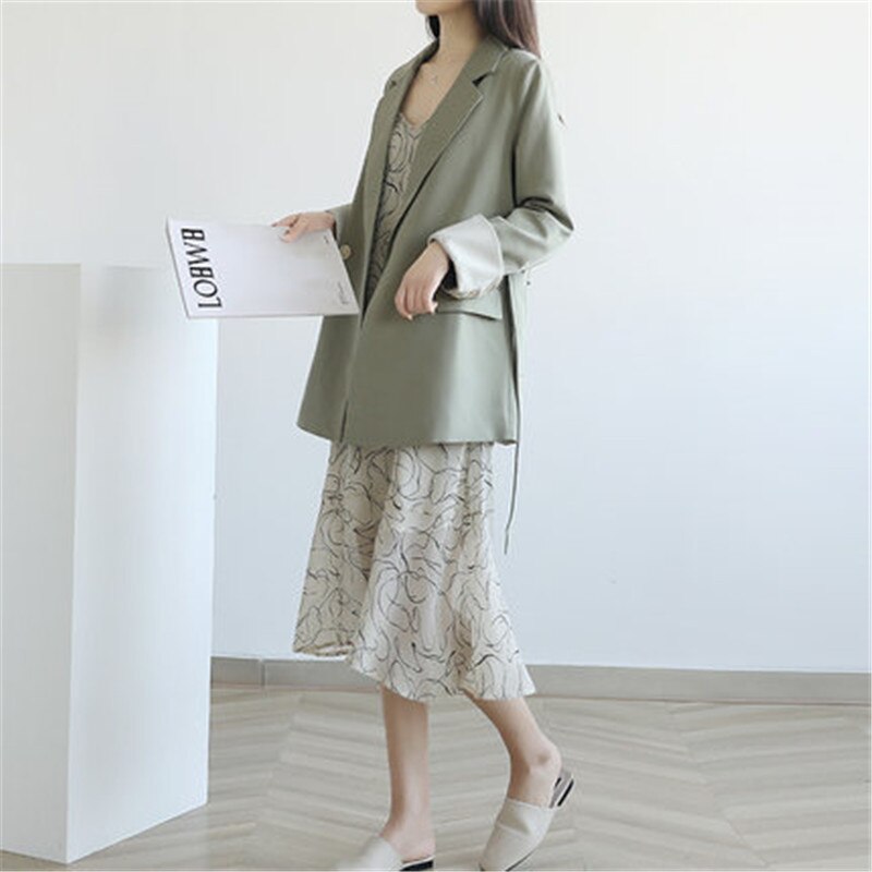Vår høst blazer jakker stil stor størrelse løs casual dress jakke + kjole kvinner todelt sett  g189