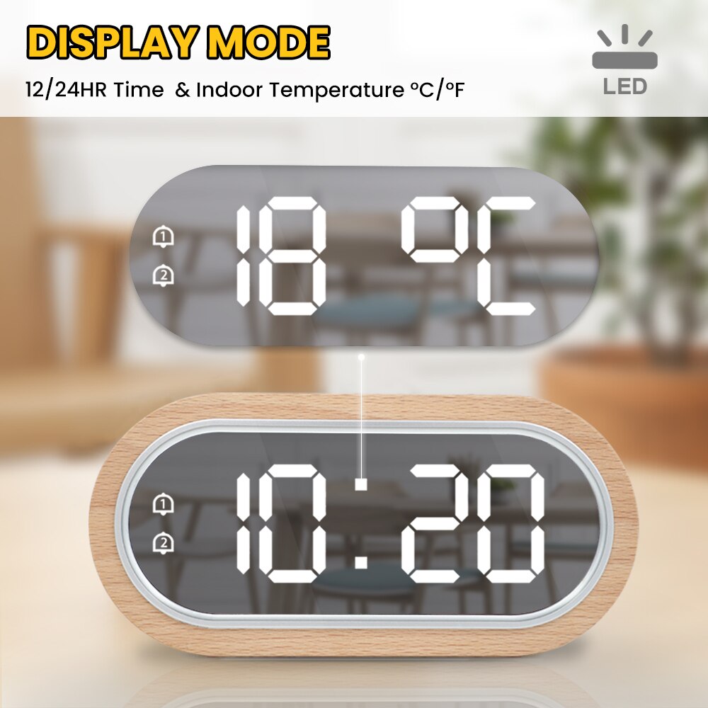 Digitale Klok Alarm Snooze Tafel Thermometer Elektronische Usb Charger Led Spiegel Houten Horloge Woonkamer Bureau Klokken Aaa Aangedreven