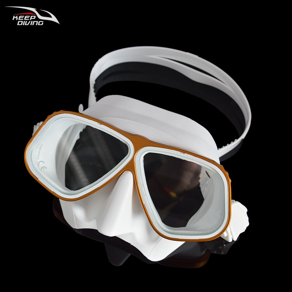 Gratis Duikbril Ultra Low Volume Snorkelen Bril Kleur Aluminium Frame Duikbril Voor Scuba Dive: White gold