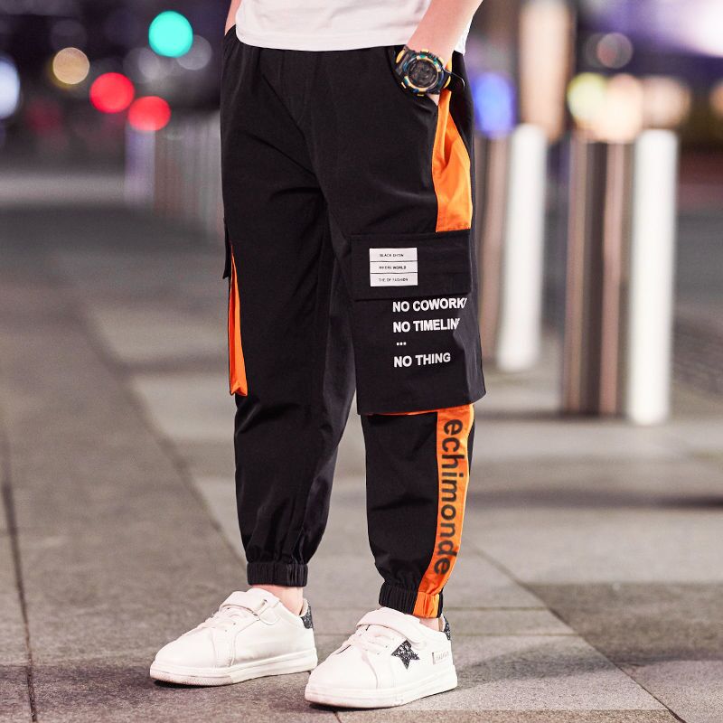 Everyin drenge bukser store drenge børne cargo bukser afslappede multi-pocket sportsbukser forår efterår teeage børn & #39 ;s lange bukser: Sort / 13-14 år (170cm)