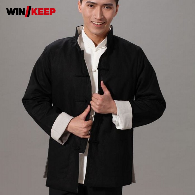 Folk herre bomull lin kampsport kinesisk kung fu reversible klær tai chi uniform mannlige wushu trening sportsklær chaqueta