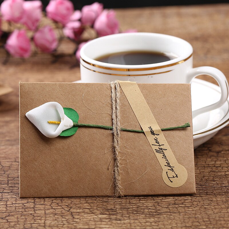 25pcs Kraft Paper Handmade Dry Flower Invitation Greeting Card Birthday Mother's Day with Envelope Christmas Wedding Favors
