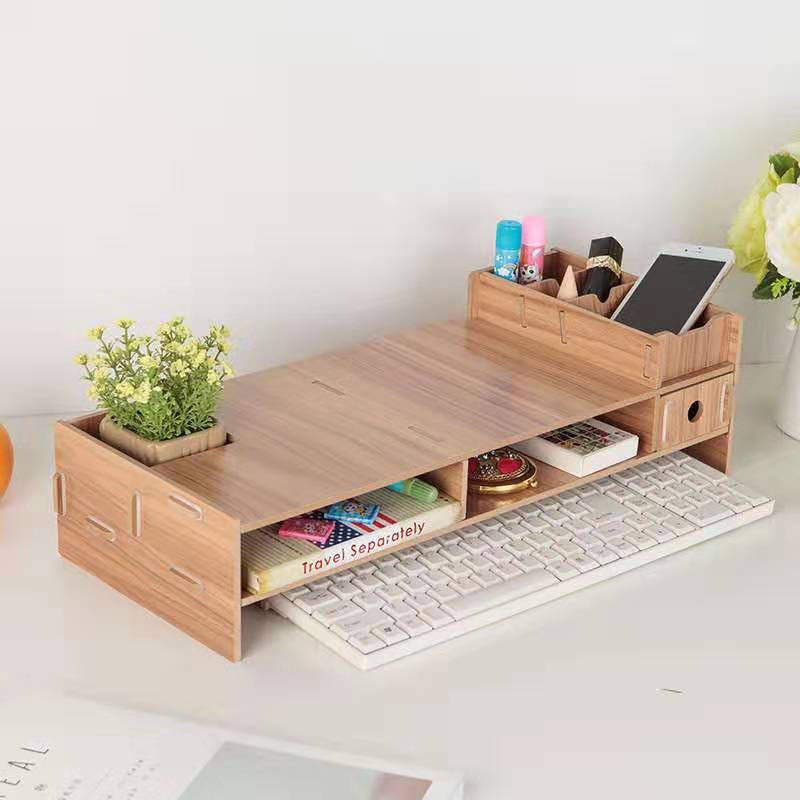 Multi-function Desktop Monitor Stand Computer Screen Riser Wood Shelf Plinth Strong Laptop Stand Desk Holder for Notebook TV