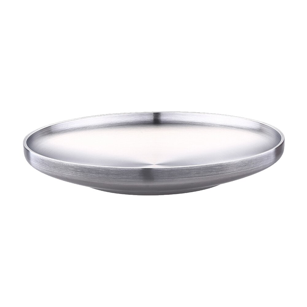 304 Stainless Steel Soup Fruits Dessert Plate For Snack Dishes And Fruit Double-Walled Insulated Dinner Plate: 21cm