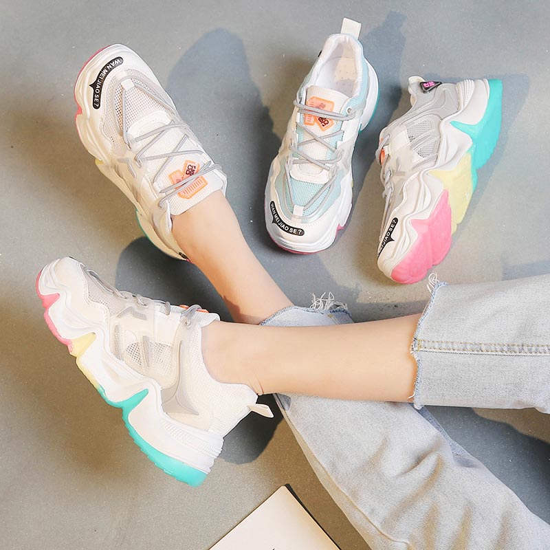 Zomer chunki dames sneakers dames platform sportschoenen wit groene sportschoenen dames hardloopschoenen dames sport walk d -440