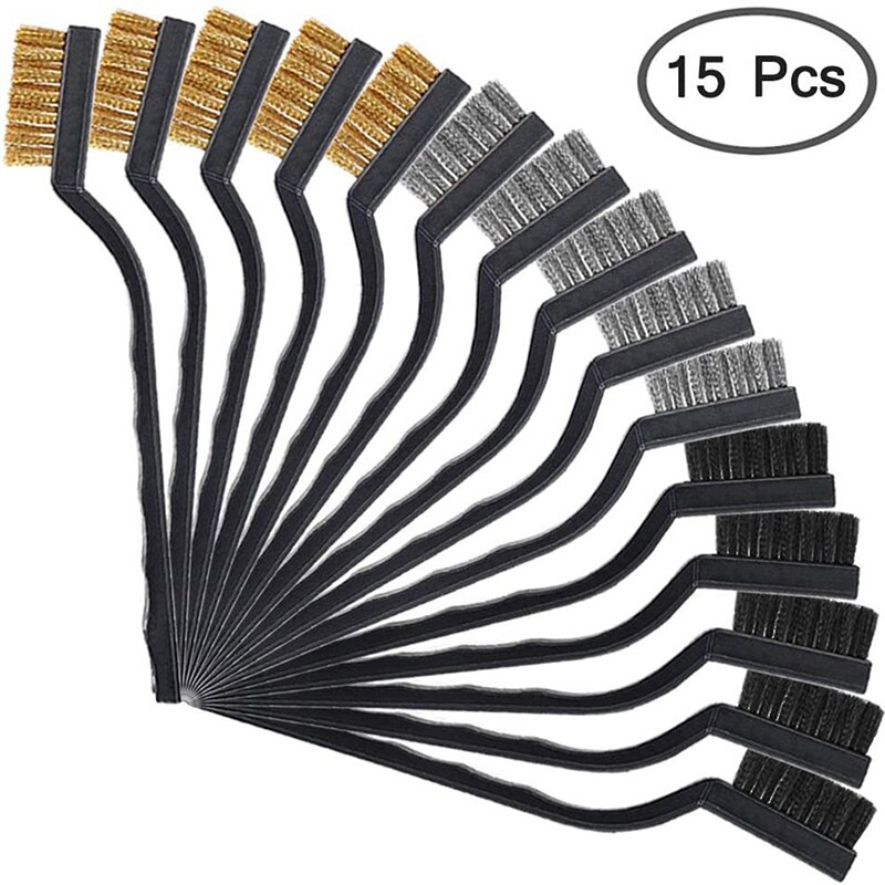 15Pcs Rust Remover for Industrial Devices Surface/Inner Polishing Cleaning Brush 7inch Mini Steel Brass Wire Brush Paint