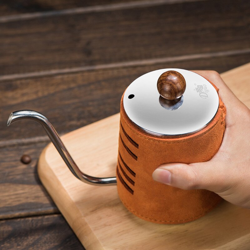 Hervidor de agua con cuello de cisne para café, tetera de cuero con cuello de cisne, sin manos, 350ml