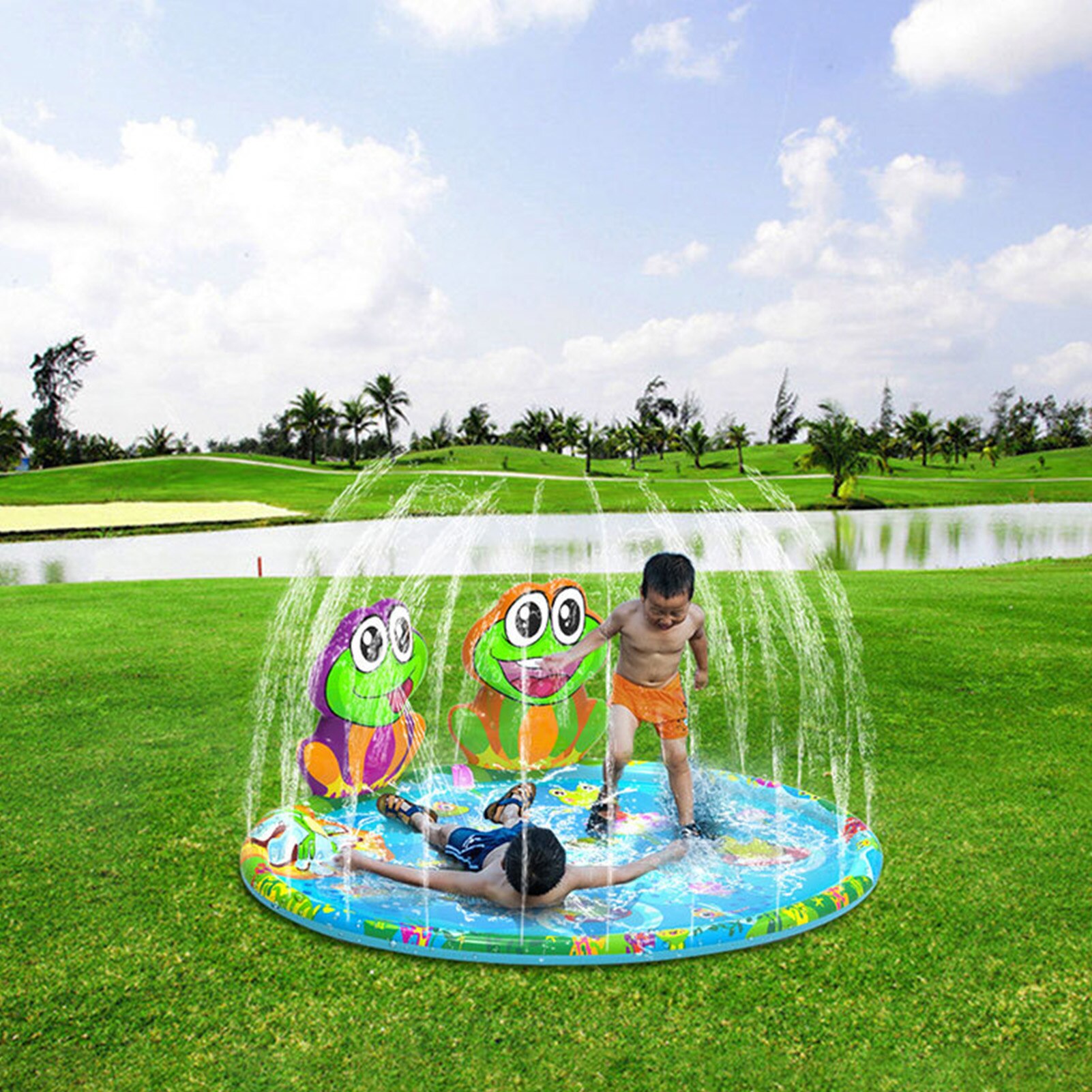 Kikker Opblaasbare Spray Water Kussen Zomer Kids Play Water Mat Gazon Games Pad Sprinkler Spelen Speelgoed Outdoor Bad Zwemmen Zwembad speelgoed