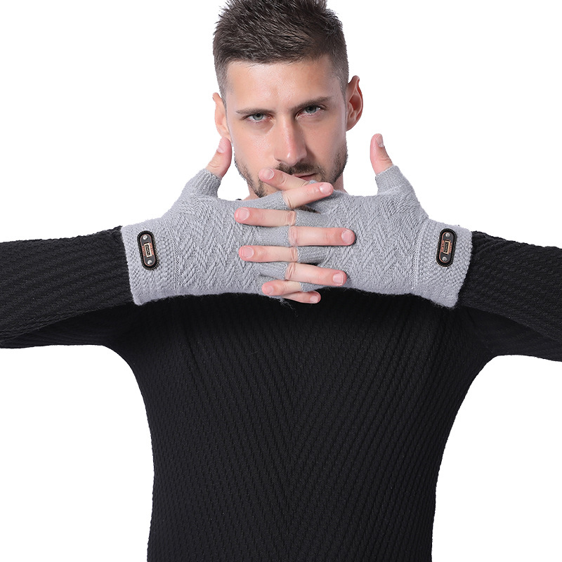 Mitaines en laine acrylique pour hommes, en tricot Jacquard épais, , à la , gants pour écran tactile C2
