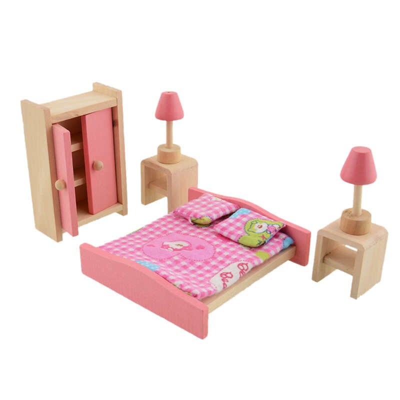 Pink Bathroom Furniture Bunk Bed House Furniture for Dolls Wood Miniature Furniture Wooden Toys for Children Birthday Xmas: 02