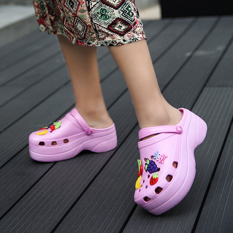 Pheron söta sandaler kvinnor öka höjden 6 cm plattformssandaler träskor mulor skor kvinnor tofflor sandaler femme nouveau: Rosa / 7