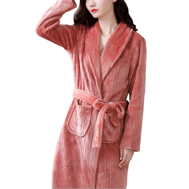 Women Robes Winter Warm Flannel Fleece Nightdress Sleepwear Female Pajamas Home Clothes Dressing Kimono Hotel Bathrobe: bean patse