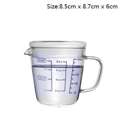 250/500 Ml Glazen Maatbeker Met Cover Schaal Jug Hittebestendig Melk Koffie Mok Magnetron Maatbeker keuken Accessoires: S-With Cover