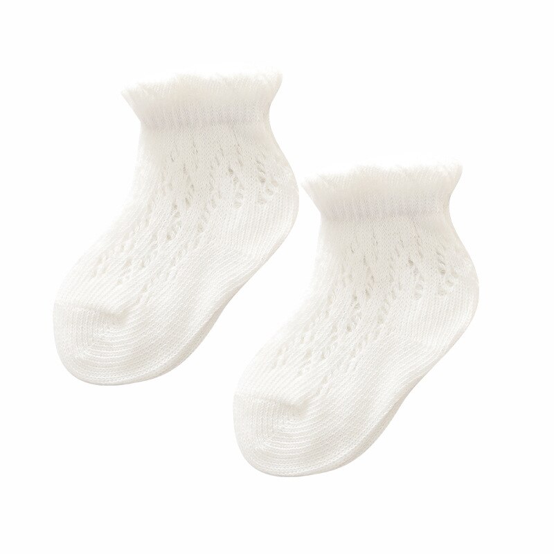 2022 sommer-prinzessinnen-socken aus baumwolle mit spanischem windmuster, babysocken mit hohlem netzmuster, kindersocken, kleinkindsocken, neugeborenensocken: Weiß / L 4-6 jahre