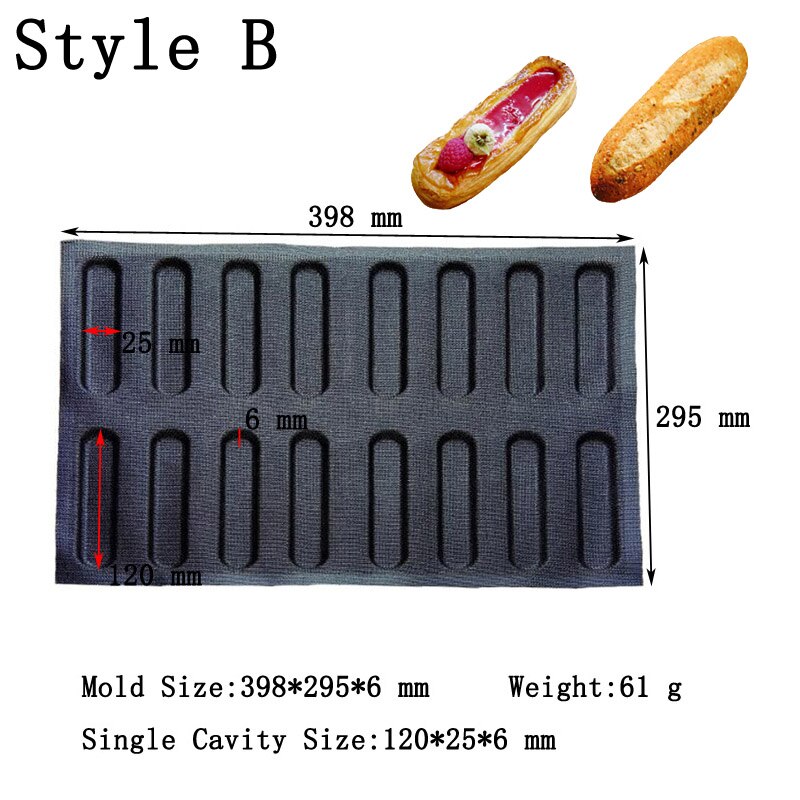 Meibum 3 Soorten Lange Loaf Baguette Broodje Siliconen Bakvorm Eclair Cookie Brood Non Stick Mould Glasvezel Bakvormen Tray