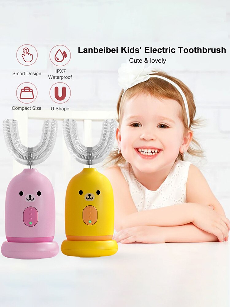 Cepillo de dientes eléctrico para niños, cepillo de dientes sónico en forma de U, carga para bebé, limpieza inteligente