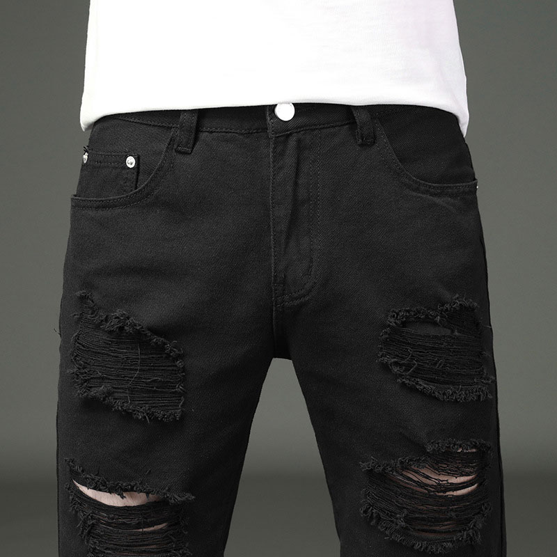 Lige jean korte mænd sommer hvid revet løs hip hop huller mandlige ensfarvet afslappet strand denim shorts midt i taljen