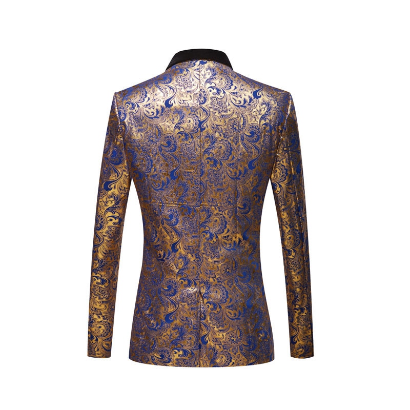 Pyjtrl jakke + vest herre todelt sæt guld blomstermønster print sjal revers slim fit bryllup gallakjole smoking kostume