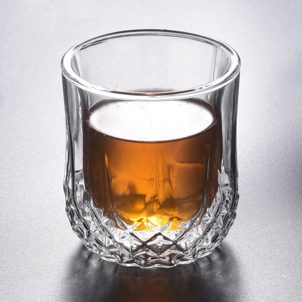 Värmebeständig dubbelväggtransparent glas whisky cocktail ölglas tjock bas hushållsvatten glas kopp för kaffe mjölk te