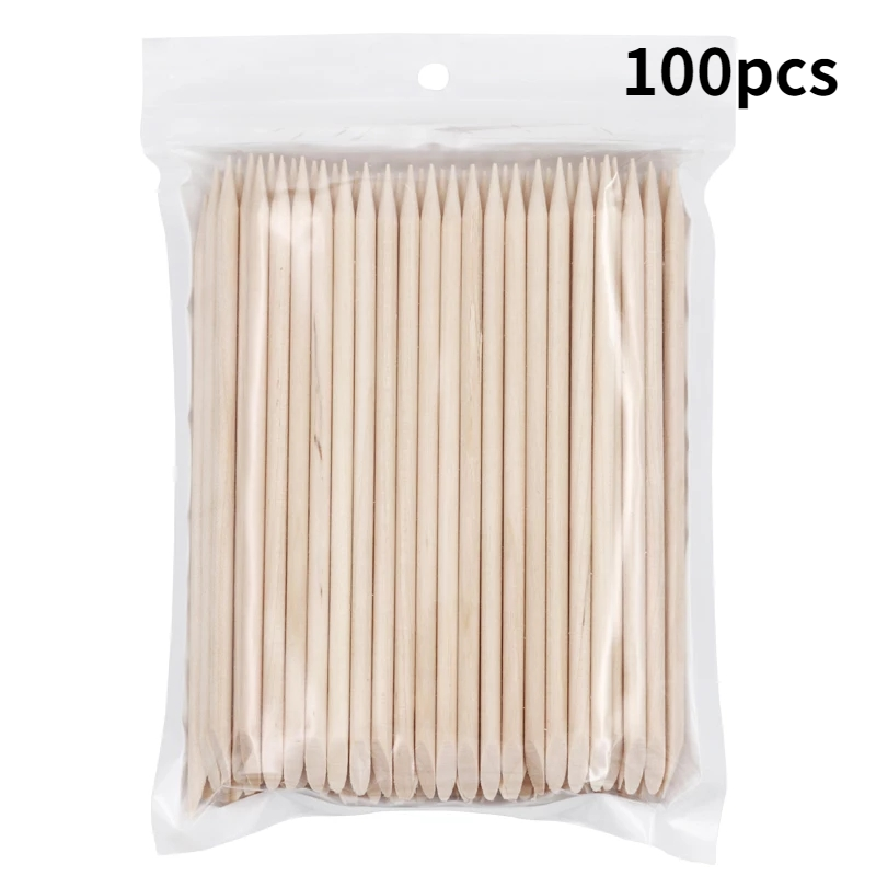 Empujador de cutículas de madera para uñas, palitos de madera naranja para quitar cutículas, manicura de algodón, herramientas de arte de uñas, 100 Uds.: 100pcs SIZE 1