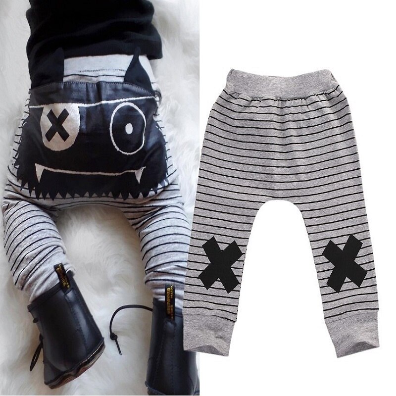 0-24M Baby Newborn Infant Baby Boys Girls Stripe Monster Bottoms Harem Pants Legging Trousers Cotton Trousers Slacks