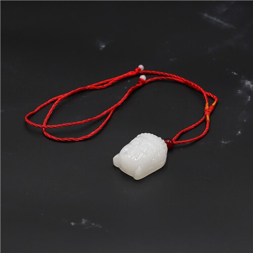 Natuurlijke Witte Jade Sakyamuni Hanger Mode Boeddha Hoofd Ketting Sieraden Cadeaus Voor Haar Gratis Touw Man Luck