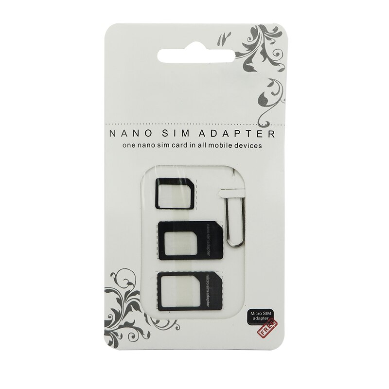 10 stks Nano SIM Card Adapter 4 in 1 micro sim adapter met Eject Pin Key Retail Pakket voor iPhone 5 5 s 6 7 4 voor Samsung S8 plus: Black