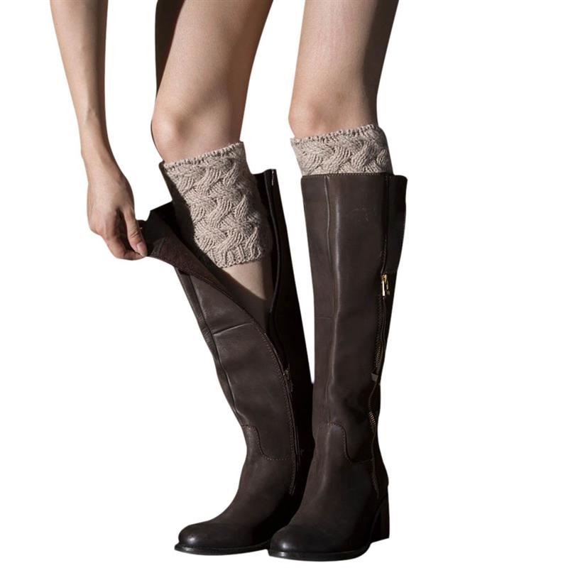 Stilfulde kvinder piger vinter korte hæklede støvler manchetter benopvarmere ned støvle hæklede benopvarmere perfekt egnet til kvinder: Beige