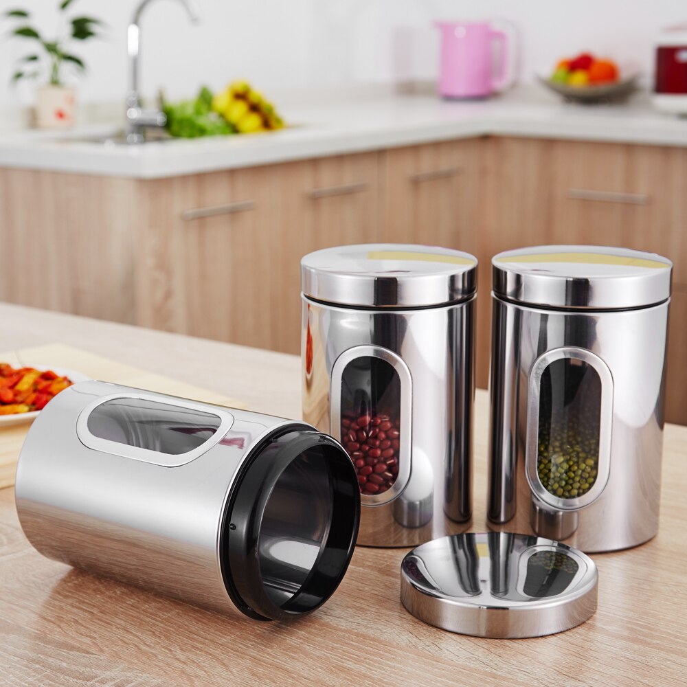3Stck Edelstahl Tee Panzer Kaffee Zucker Lagerung Kanister Gläser Töpfe Küche Lebensmittel Behälter für Getreide Muttern Dosen Kasten bottels