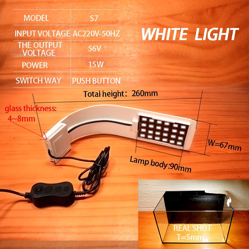 Finether-luz de acuario LED, iluminación para plantas, superfino, 24 peceras brillantes, acuario, agua interior, jardín, plantas domésticas: S7 White