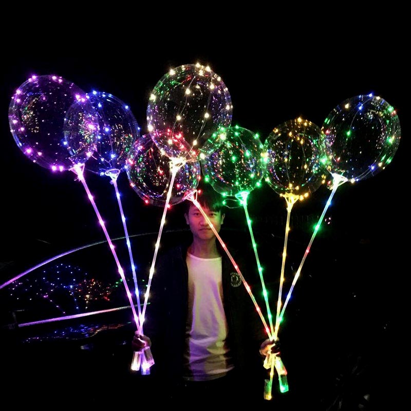 18 Inch Luminous LED Balloon With Stick Transparent Valentine Day Wedding Party Decoration Balloons NSV775