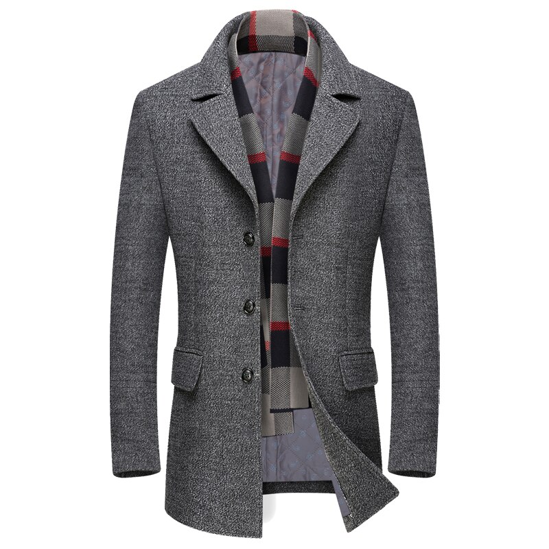 Men's Business Smart Casual Woolen Jacket Turn Down Collar Wool Coat Thicken Warm Male Blends Trench Windbreaker: Gray / Asian M is Eur XS