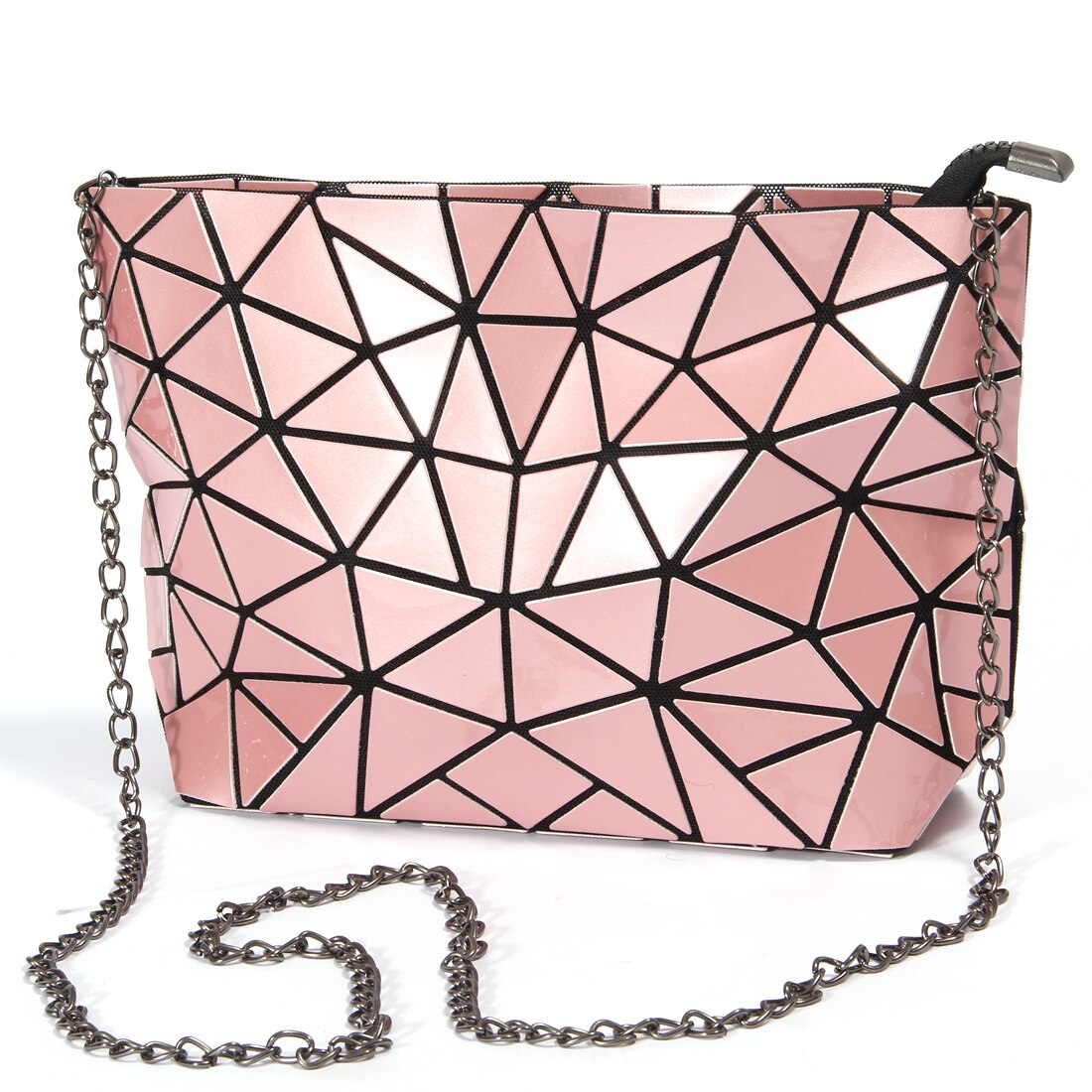 Crocrogo Frauen Mädchen Geldbörse Leucht Geometrische Schulter Taschen Multi Reflektierende Umhängetaschen BlingBling mit Ketten: 3116 Pink