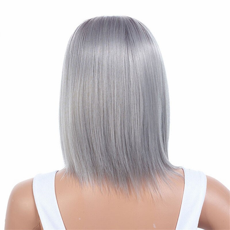 MSIWIGS Zwart Blonde Korte Rechte Pruiken Synthetische Vrouwen Pruik Grey Light Wortel Natuurlijke Ombre Haar Pruik Hittebestendige: Silver Grey