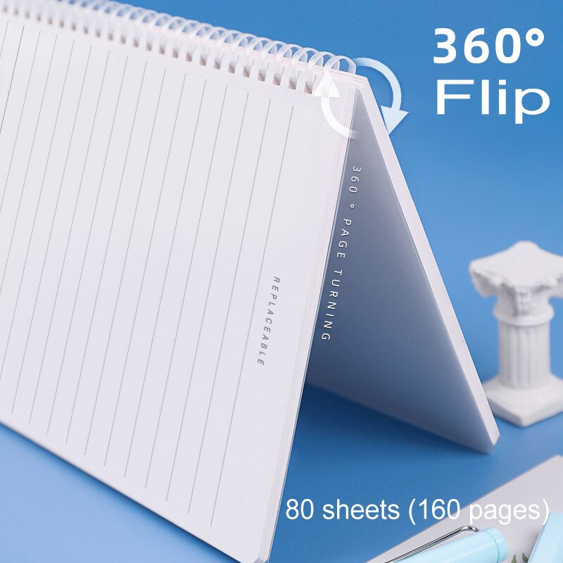 80Sheet B5 360 Flip Loose Leaf Soft Side Notebook Journal Planner Transparent Horizontal Line Notebooks School Office Stationery