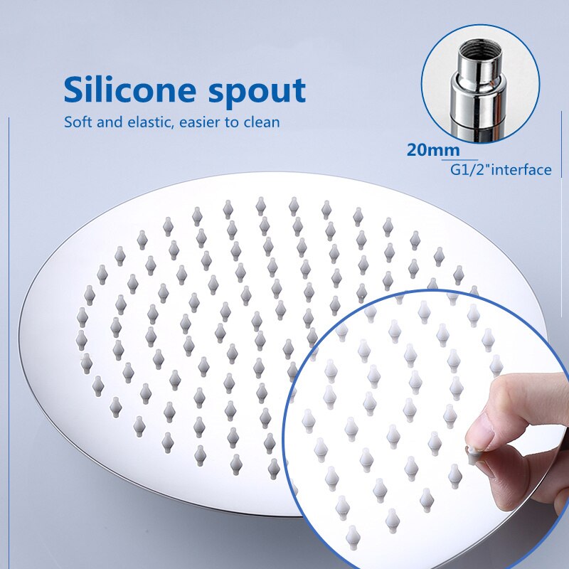Bathroom 12/10/8/6/4 inch Rainfall Shower Head Stainless Steel Ultra-thin Shower Heads Chrome Finish Round &amp; Square Rain Shower