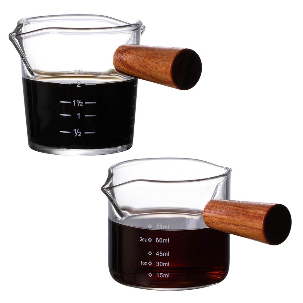 Clear Espresso Shot Glass Double Spouts Glass Measuring Cup Heat-Resistant Handle Scale Wine Milk Coffee Measure Jug