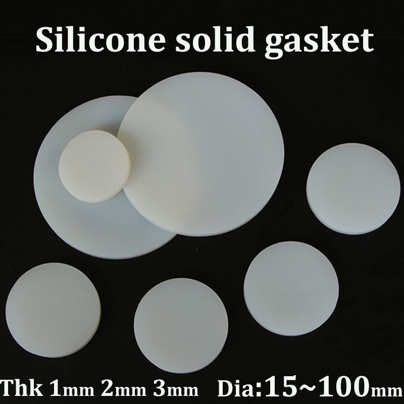 Silikonpackning vit rund gummiduk tjock 1mm 2mm 3mm silikongummimatta silikon solid skivtätningsring dia 15-100mm