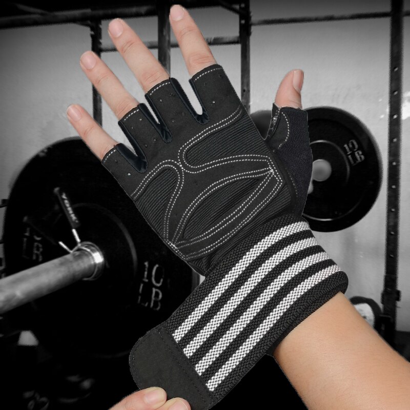 Guanti per sollevamento pesi uomo donna guanti da allenamento bilanciere palestra guanti da Fitness con supporto per il polso per allenamento cosacco esercizio proteggi: White gym gloves / L