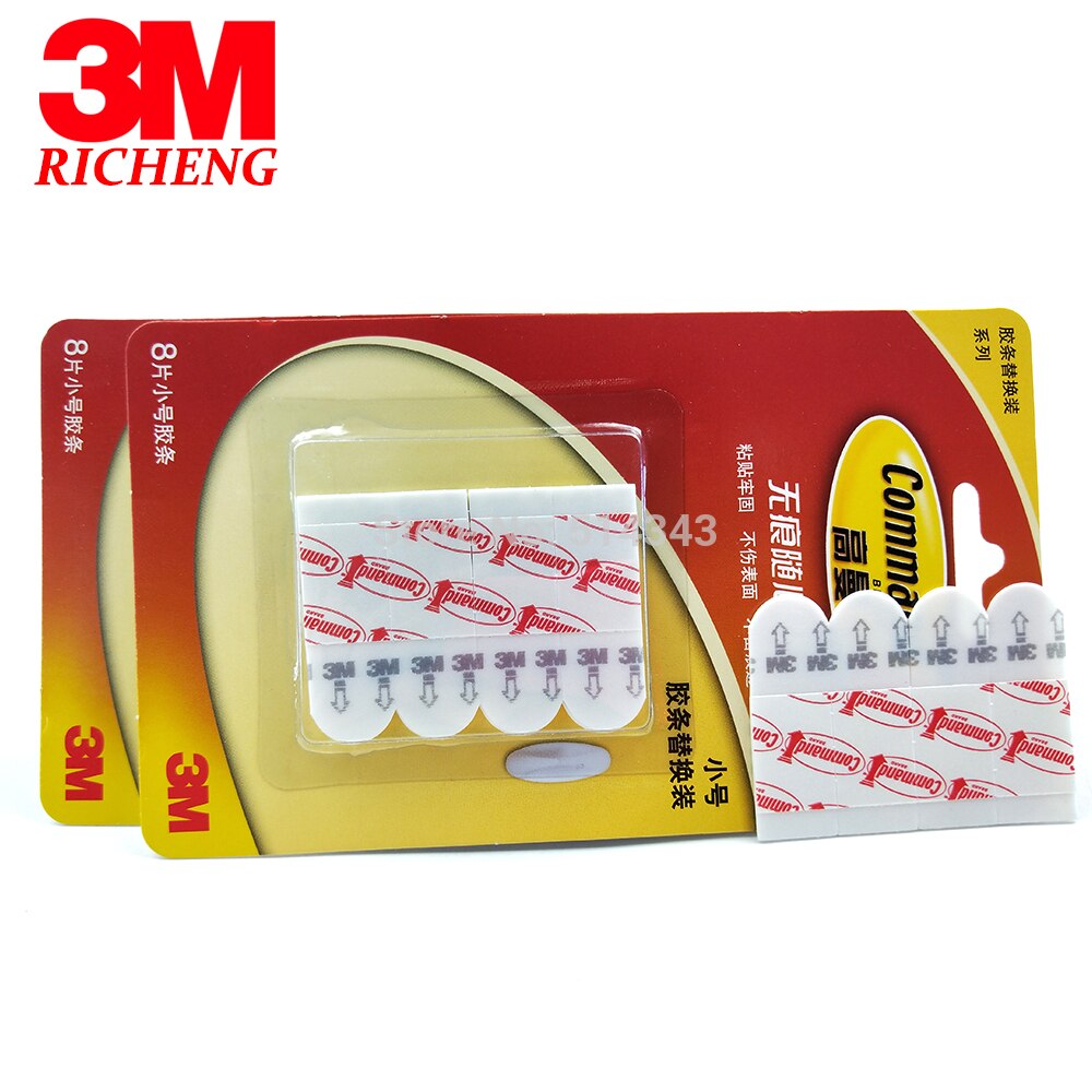 2 Packs Small Size Command Strips White Double Sided Adhesive Tape With Rehang Holds strongly and Remove clean 8pcs/pack
